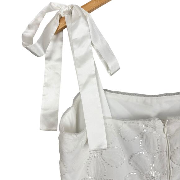 Adrianna Papell Tie Strap Lace Overlay Floral Midi Cocktail Dress White Size 16 - Picture 14 of 16